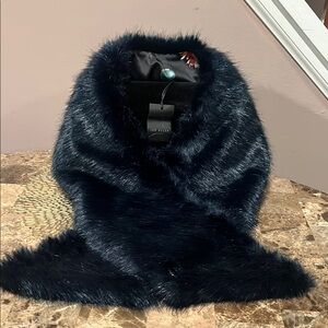 Ted Baker Navy Faux Fur Textured Long Scarf